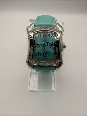 NWT Burgi Aqua Rhinestone Dial Faux Crocodile Band Women's Watch